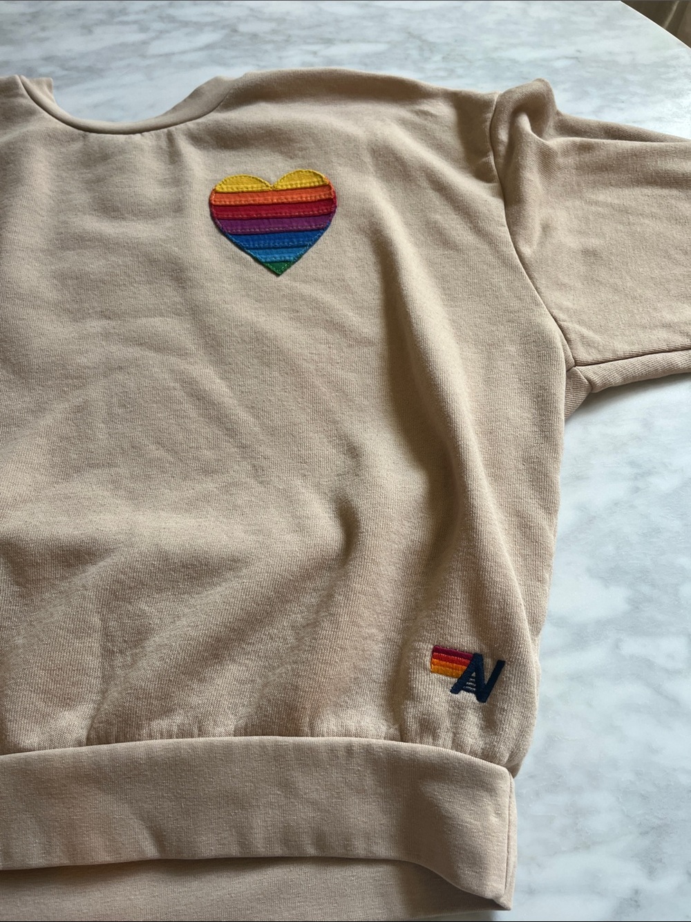 Aviator Nation Rainbow Heart Stitch Relaxed Crew Sweatshirt - Picture 2 of 4